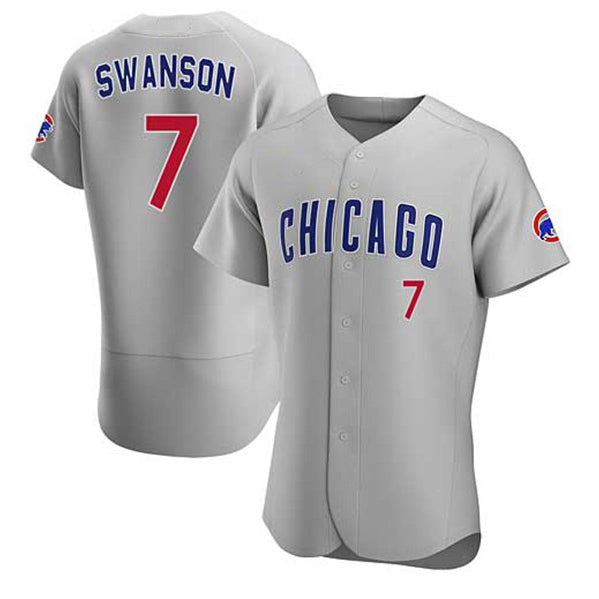 Chicago Cubs #7 Dansby Swanson Gray KLUNKIM Flex Base Stitched Jersey
