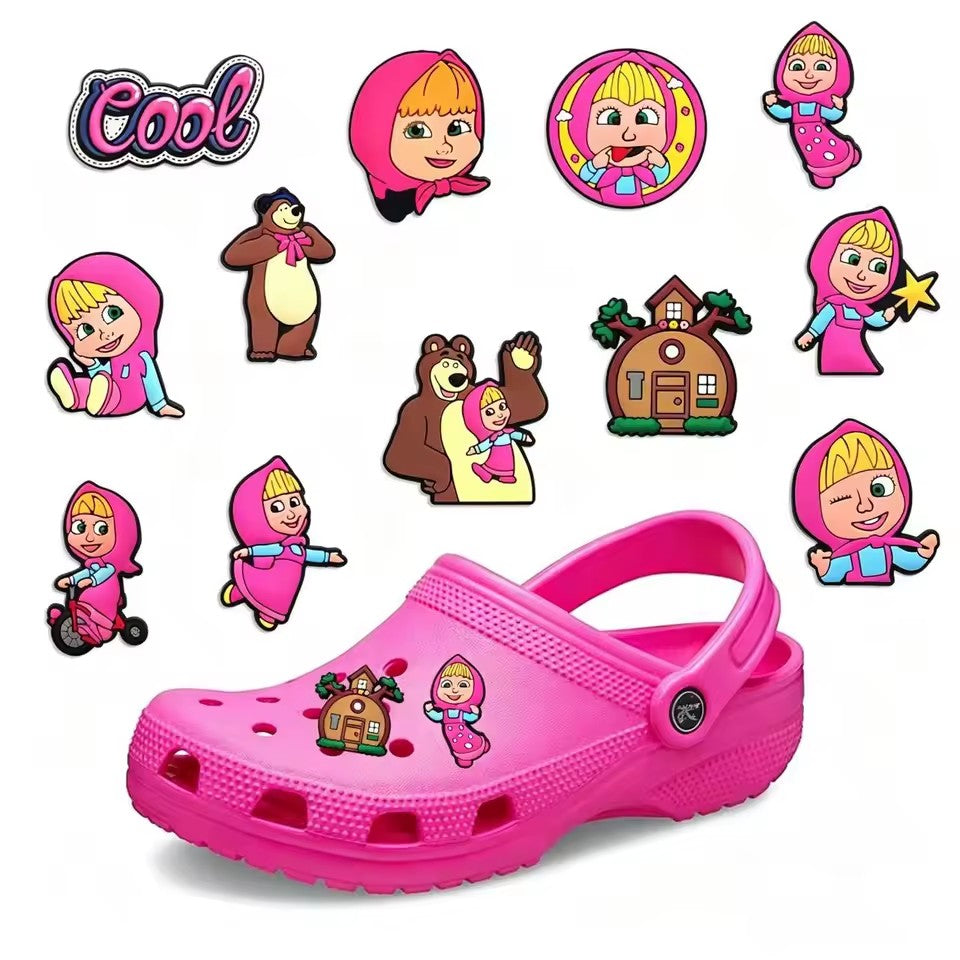 12pcs Cartoon Masha and the Bear Shoe Charms Designer for Shoe Decoration Accessories for Classic Clog Kids Gift Hot Sale