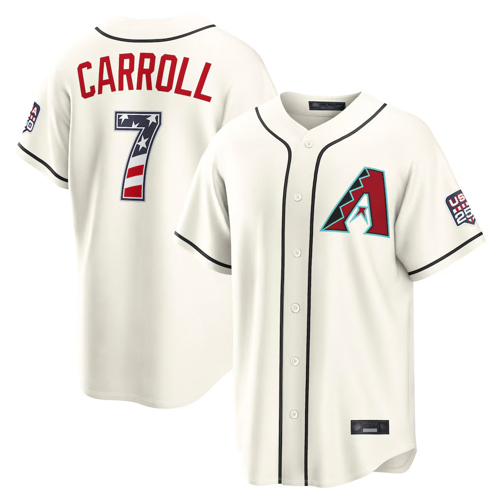 Arizona Diamondbacks #7 Corbin Carroll Player Cream KLUNKIM USA 250 Fourth of July Home Game Stitched Jerseys