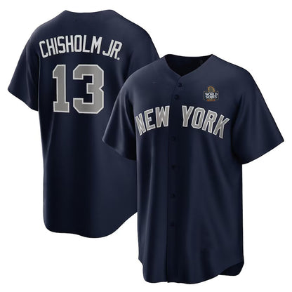 New York Yankees #13 Jazz Chisholm JR. Navy 2024 World Series Limited Stitched Baseball Jersey