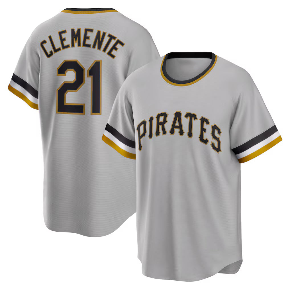 Pittsburgh Pirates #21 Roberto Clemente Gray KLUNKIM Road Cooperstown Collection Player Jersey