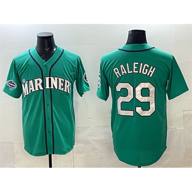 Seattle Mariners #29 Cal Raleigh Aqua KLUNKIM With 2025 AL West Division Champions Patch Limited Stitched jersey