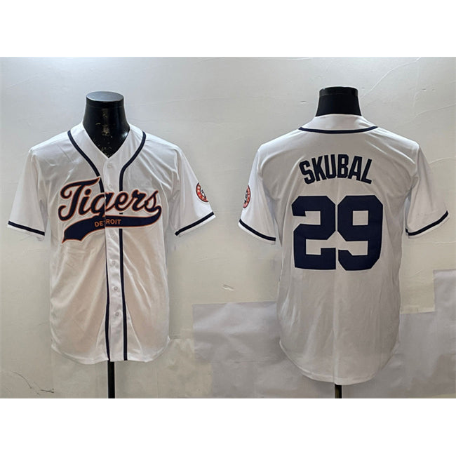 Detroit Tigers #29 Tarik Skubal White KLUNKIM With Patch Cool Base Stitched Jersey