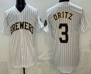 Milwaukee Brewers #3 Joey Ortiz White KLUNKIM Cool Base Jersey