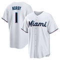 Miami Marlins #1 Connor Norby White KLUNKIM Home Replica Jersey