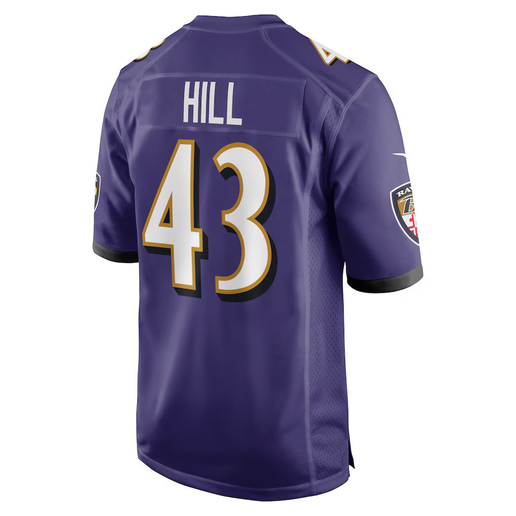 B.Ravens #43 Justice Hill Purple KLUNKIM Game Jersey