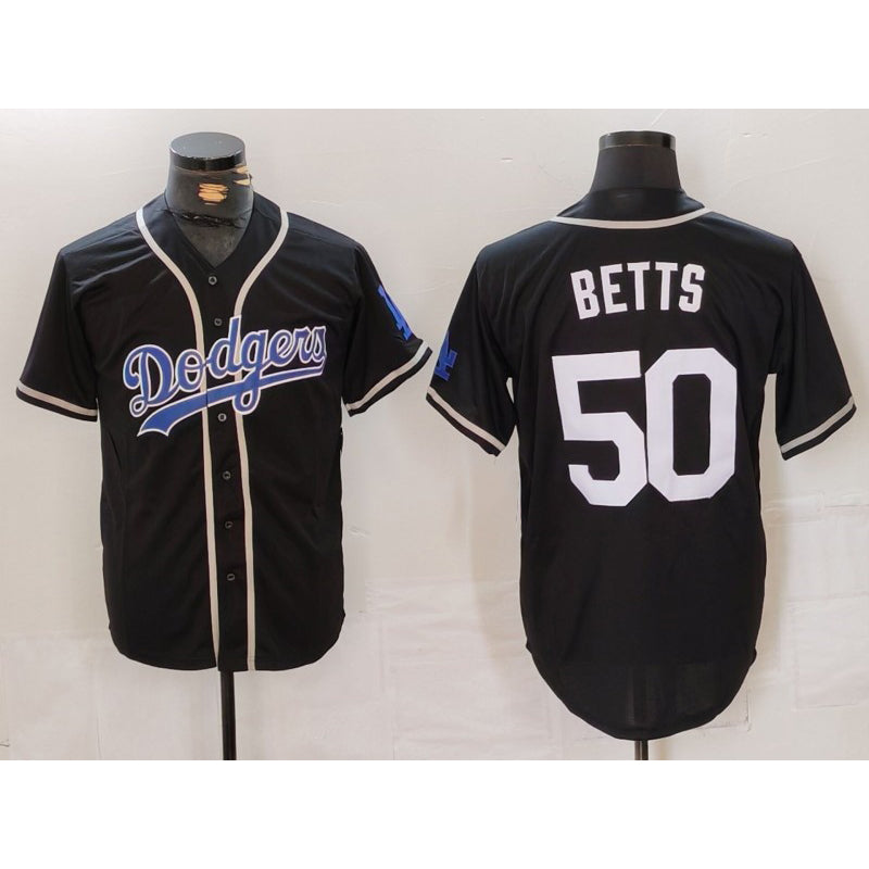Los Angeles Dodgers #50 Mookie Betts Black White KLUNKIM Cool Base Stitched Jersey