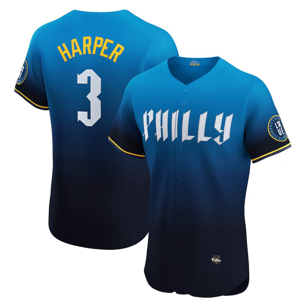 Philadelphia Phillies #3 Bryce Harper Navy KLUNKIM City Connect Elite Jersey