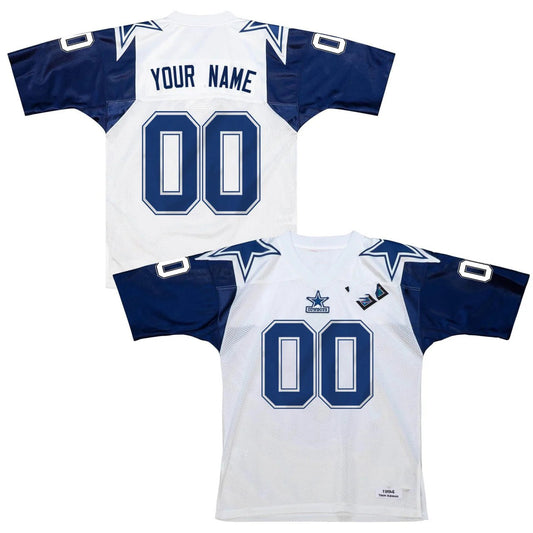 Custom D.Cowboys Blue White Mitchell & Ness Throwback Stitched American Football Dallas Cowboys Jerseys