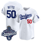 Los Angeles Dodgers #50 Mookie Betts White KLUNKIM 2025 Champions Stitched Jersey