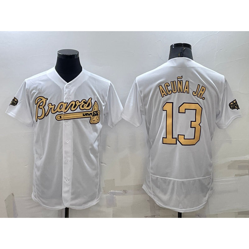 Atlanta Braves #13 Ronald Acuna Jr White KLUNKIM 2022 All Star Stitched Flex Base Jersey