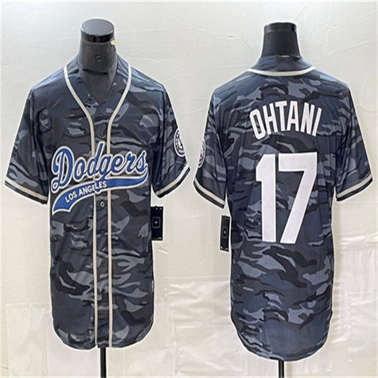 Los Angeles Dodgers #17 Shohei Ohtani Gray Camo Home Authentic Patch Jersey Baseball Jerseys