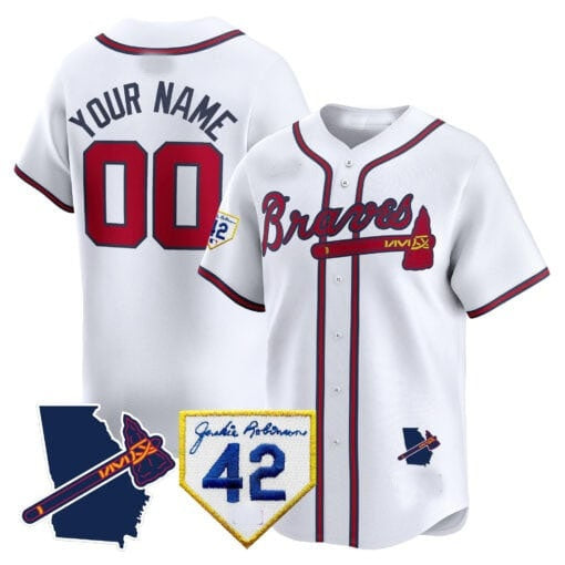 Custom Atlanta Braves 2024 Robinson & Georgia Patch Vapor Premier Limited Jersey ¨C White KLUNKIM
