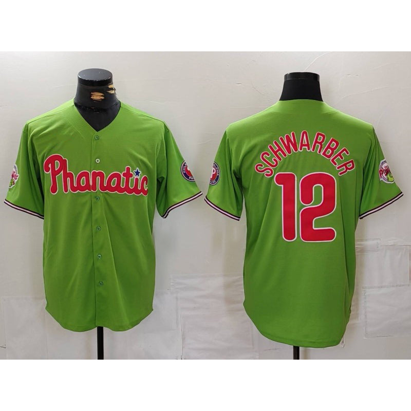 Philadelphia Phillies #12 Kyle Schwarber Green KLUNKIM With Patch Stitched Cool Base Jersey
