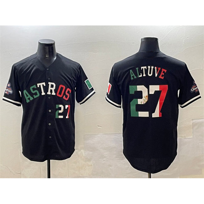 Houston Astros #27 Jose Altuve Black KLUNKIM Mexico With World Serise Champions Patch Cool Base Stitched Jersey 2