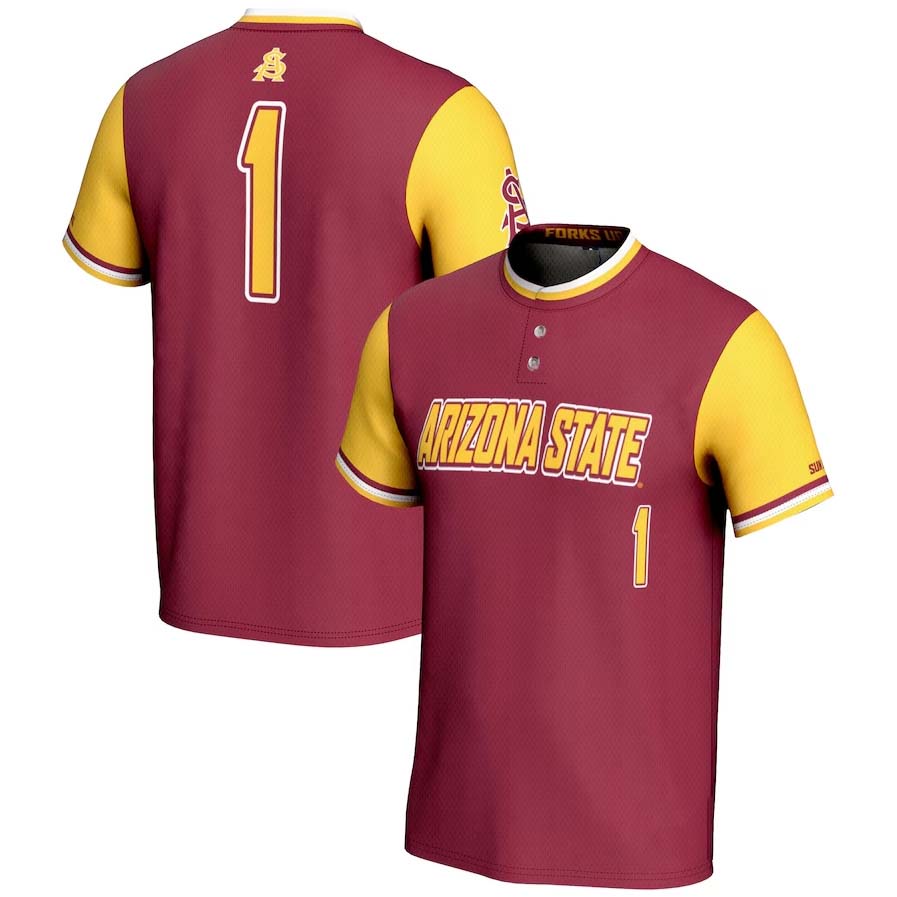 #1 A.State Sun Devils GameDay Greats Lightweight Softball Jersey - Maroon Stitched American College Jerseys