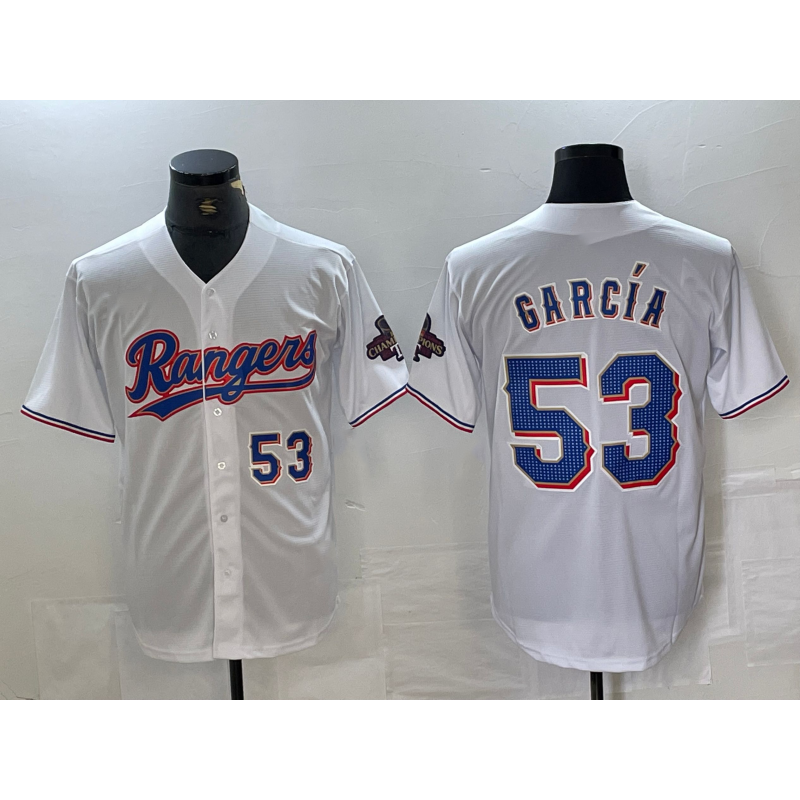 Texas Rangers #53 Adolis Garcia Number White KLUNKIM 2023 World Series Champions Cool Base Jersey