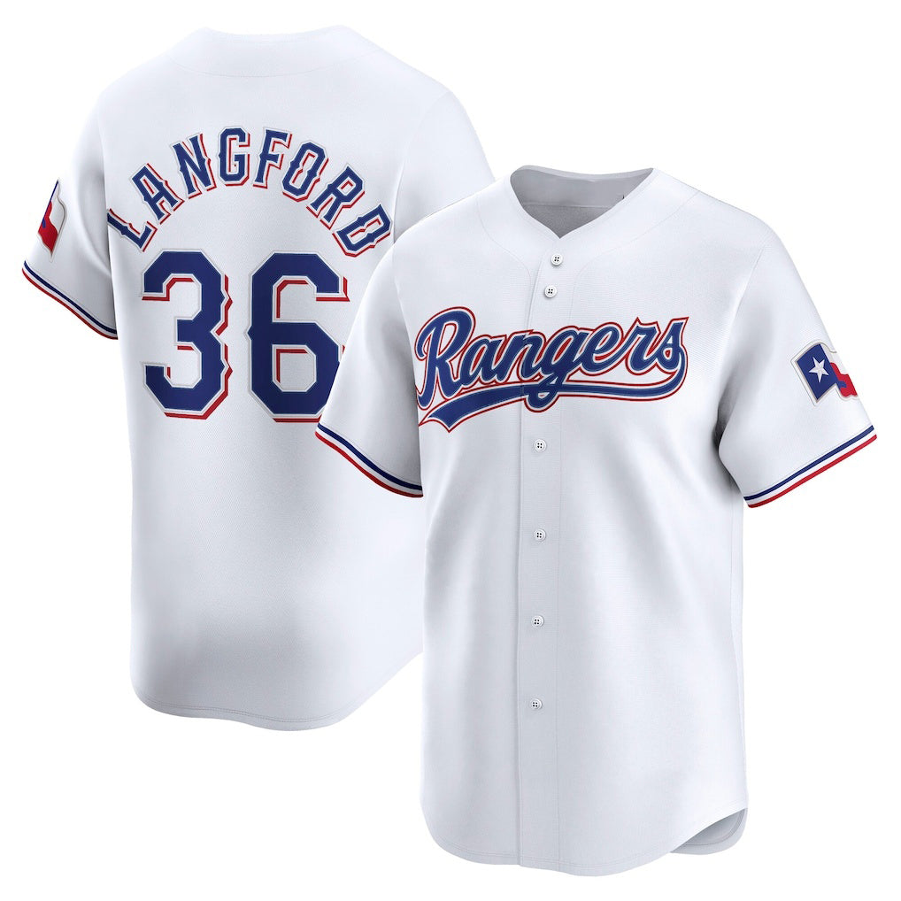 Texas Rangers #36 Wyatt Langford White KLUNKIM Home Limited Player Jersey