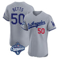 Los Angeles Dodgers #50 Mookie Betts Player Gray KLUNKIM World Series Meet Limited Elite Home Stitched Jerseys
