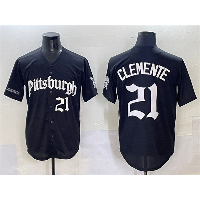 Pittsburgh Pirates #21 Roberto Clemente Black KLUNKIM 'Gothic Steel City Edition' Vapor Limited Stitched Jersey