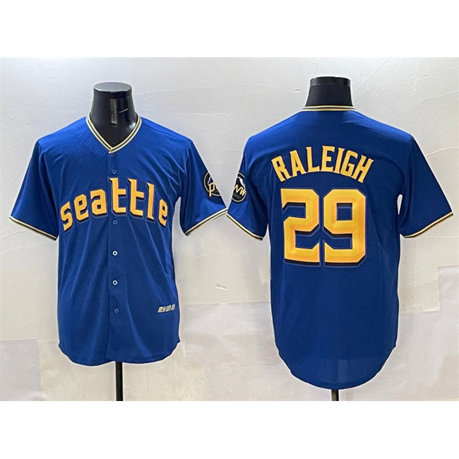 Seattle Mariners #29 Cal Raleigh Royal KLUNKIM City Connect Cool Base Stitched Jersey