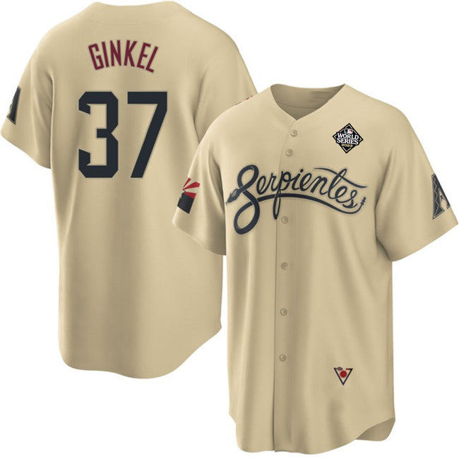 Arizona Diamondbacks #37 Kevin Ginkel Gold KLUNKIM 2023 World Series City Connect Cool Base Stitched Jersey
