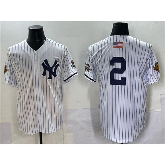 New York Yankees #2 Derek Jeter White KLUNKIM Strip World Series Limited Stitched Jersey