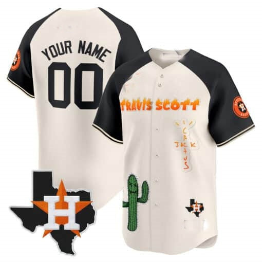 Custom Houston Astros Cactus Jack Patch Vapor Premier Limited Jersey V9 ¨C Cream Black KLUNKIM