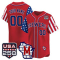 Custom Milwaukee Brewers America 250 Edition Vapor Premier Limited Red KLUNKIM Stitched Jerseys