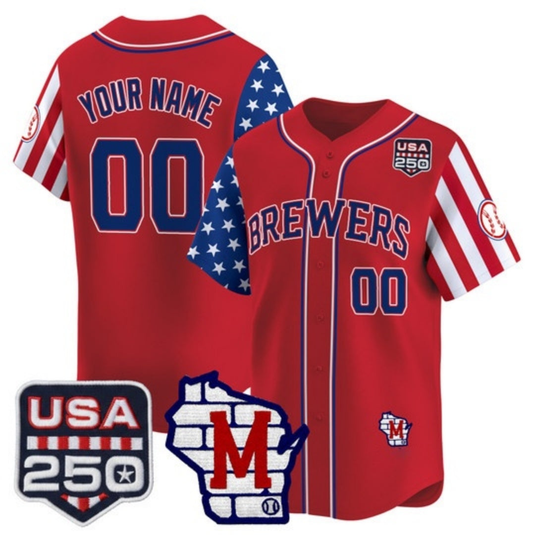 Custom Milwaukee Brewers America 250 Edition Vapor Premier Limited Red KLUNKIM Stitched Jerseys