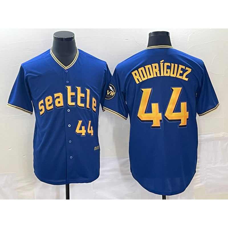 Seattle Mariners #44 Julio Rodriguez Number Blue KLUNKIM 2023 City Connect Cool Base Stitched Jersey
