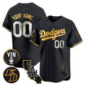 Custom Los Angeles Dodgers Vin Patch & Kobe Bryant Gold Trim Vapor Premier Limited Jersey V2 ¨C All Stitched-Black KLUNKIM