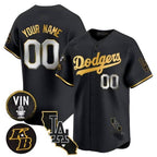 Custom Los Angeles Dodgers Vin Patch & Kobe Bryant Gold Trim Vapor Premier Limited Jersey V2 ¨C All Stitched-Black KLUNKIM