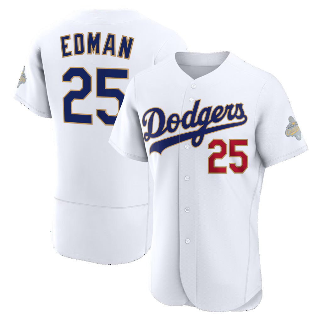 Los Angeles Dodgers #25 Tommy Edman White KLUNKIM 2026 Gold Collection Authentic Jersey