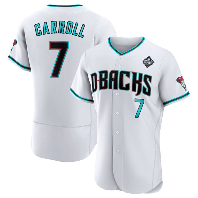 Arizona Diamondbacks #7 Corbin Carroll White KLUNKIM 2023 World Series Flex Base Stitched Jersey