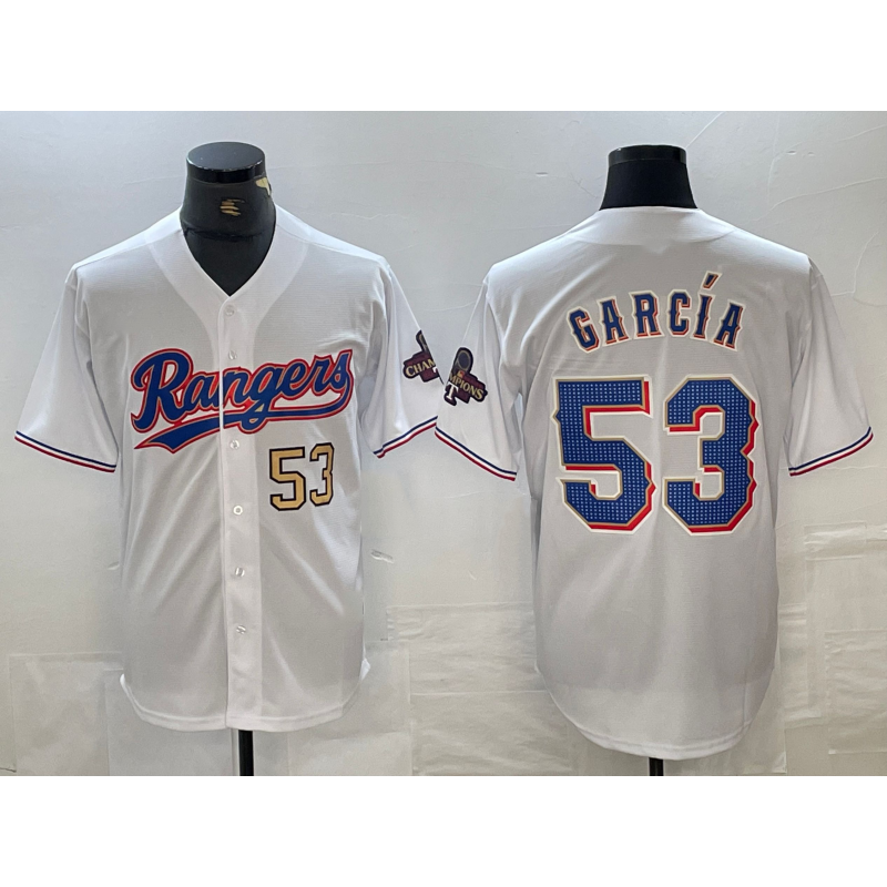 Texas Rangers #53 Adolis Garcia Number White KLUNKIM 2023 World Series Champions Cool Base Jerseys