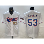 Texas Rangers #53 Adolis Garcia Number White KLUNKIM 2023 World Series Champions Cool Base Jerseys