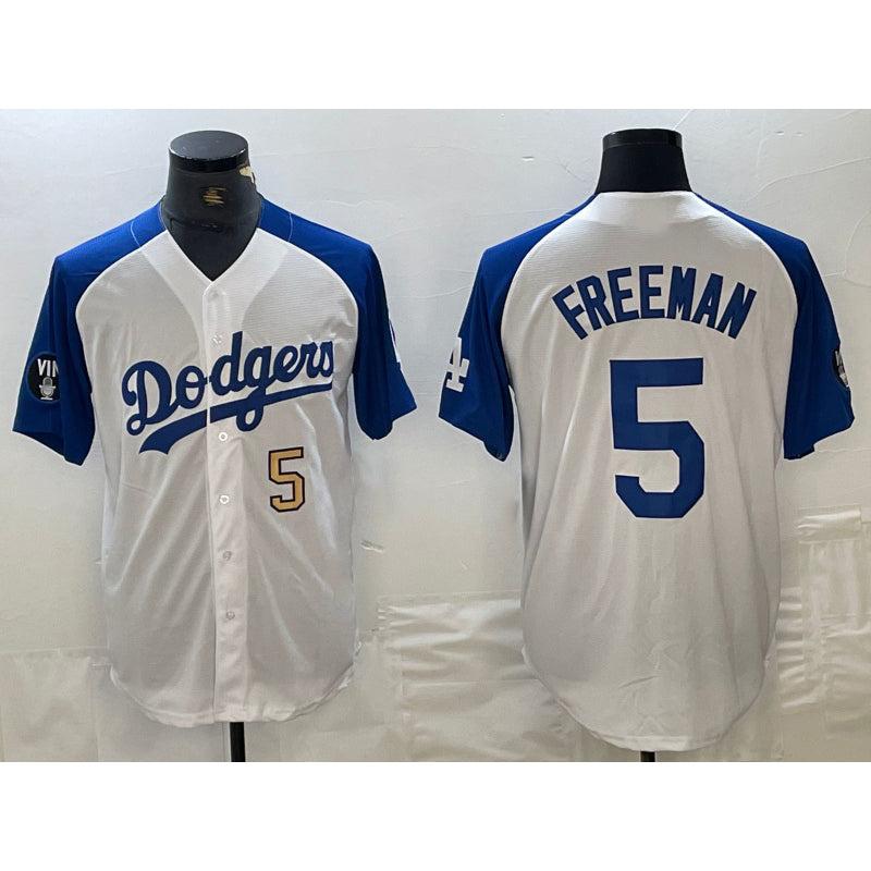 Los Angeles Dodgers #5 Freddie Freeman Number White Blue KLUNKIM Fashion Stitched Cool Base Limited Jersey 3