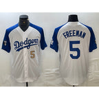 Los Angeles Dodgers #5 Freddie Freeman Number White Blue KLUNKIM Fashion Stitched Cool Base Limited Jersey 3