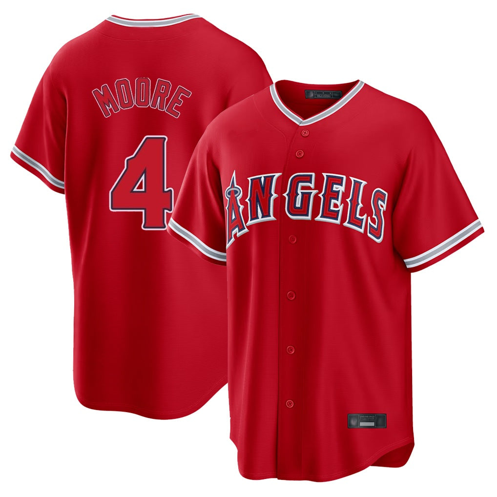 Los Angeles Angels #4 Christian Moore Player Red KLUNKIM Home Game Stitched Jerseys