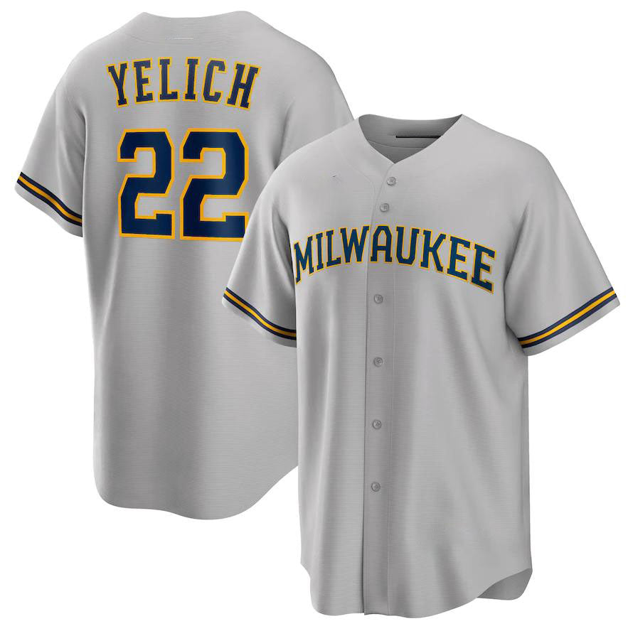 Milwaukee Brewers #22 Christian Yelich Gray Alternate Replica Player Jersey Baseball Jerseys