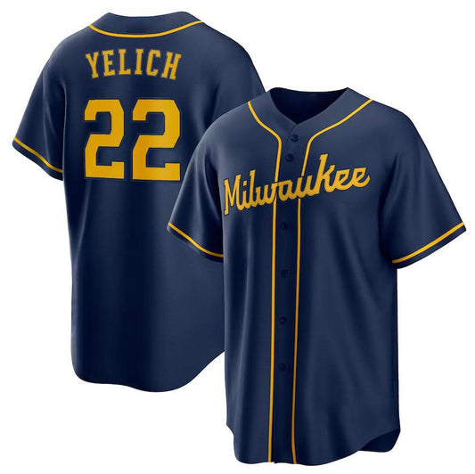 Milwaukee Brewers #22 Christian Yelich Navy Alternate Replica Player Jersey Baseball Jerseys