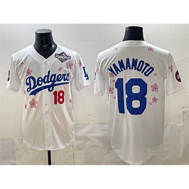 Los Angeles Dodgers #18 Yoshinobu Yamamoto White KLUNKIM 2025 World Series Patch Tokyo Series Limited Stitched Jersey
