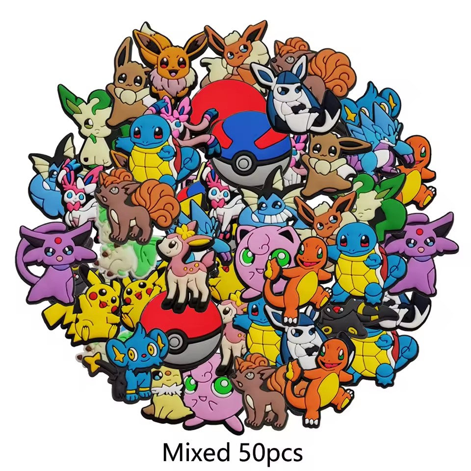 23-100pcs Pokemon series Shoe Charms Cartoon Shoes Accessories Fit Clogs sandal Garden Shoe Decorations Buckle for kids Gifts