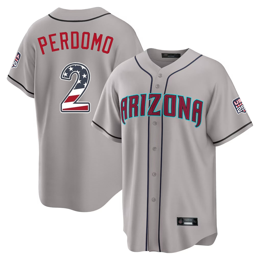 Arizona Diamondbacks #2 Geraldo Perdomo Player Gray KLUNKIM USA 250 Fourth of July Home Game Stitched Jerseys