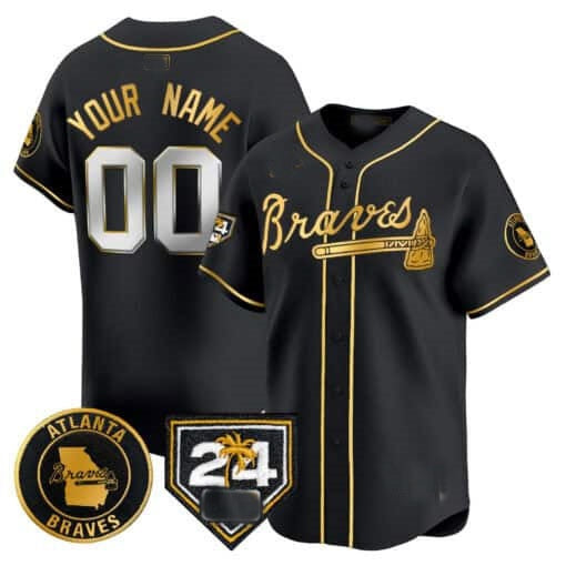 Custom Atlanta Braves 2024 Spring Training Patch Vapor Premier Limited Jersey ¨C Black Gold KLUNKIM