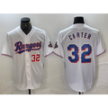 Texas Rangers #32 Evan Carter Number White KLUNKIM 2023 World Series Champions Cool Base Jersey 2