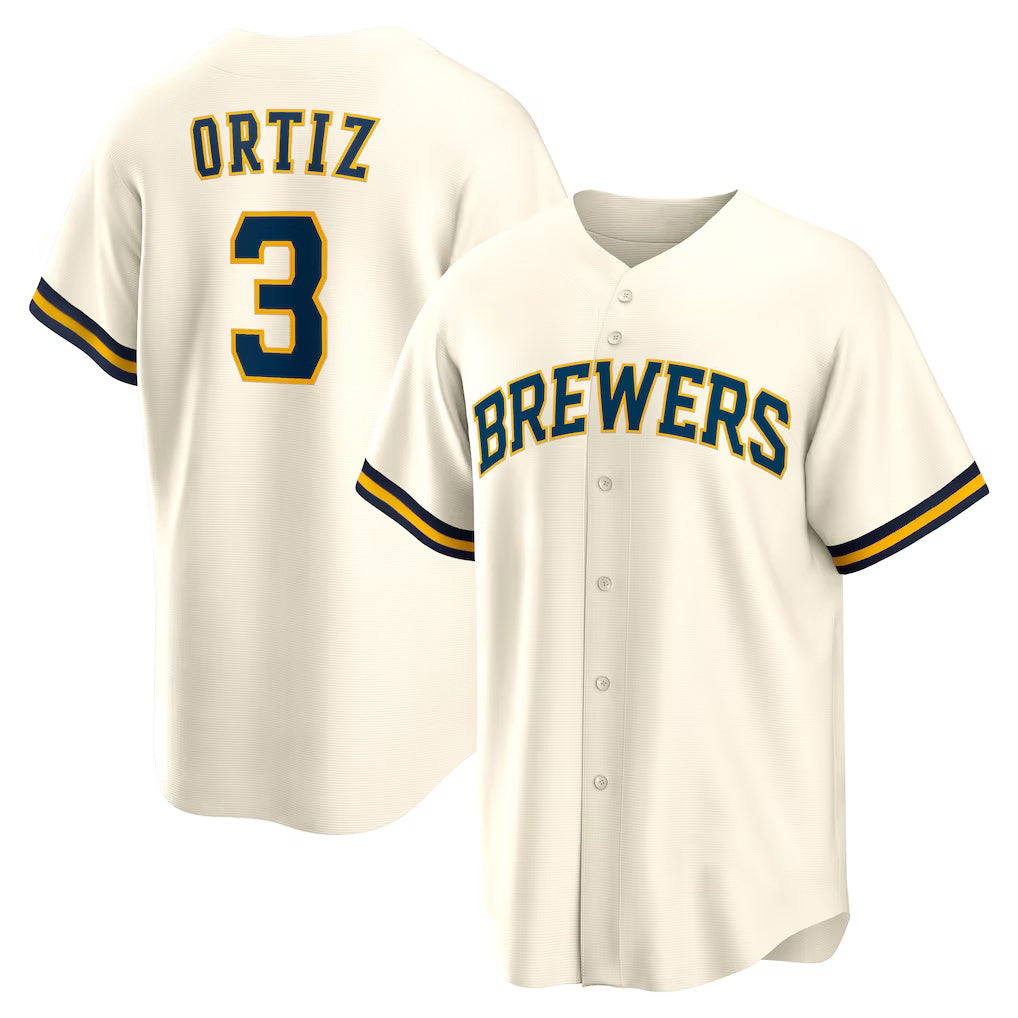 Milwaukee Brewers #3 Joey Ortiz White KLUNKIM Home Replica Jersey