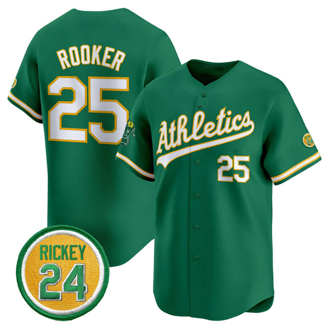 Oakland Athletics #25 Brent Rooker Green KLUNKIM 2024 Limited With Rickey Henderson Patch Stitched Jersey