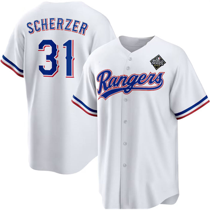 Texas Rangers #31 Max Scherzer 2023 White KLUNKIM World Series Stitched Jersey